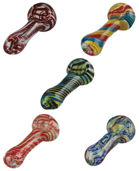 Assorted 3.25" Color Swirl Spoon Pipes made of Thick Borosilicate Glass for Dry Herbs