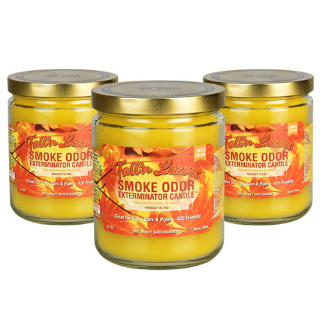 Three Fall'n Leaves Smoke Odor Exterminator Candles, 13oz, front view on white background