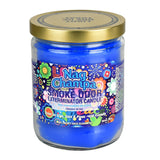 Nag Champa Smoke Odor Exterminator Candle, 13oz, vibrant blue with floral design, front view