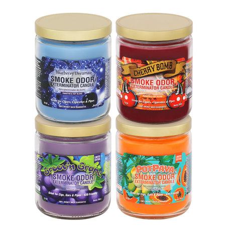 Assorted Smoke Odor Exterminator Candles, 13oz, Berry Mix, displayed in a 12pc box set