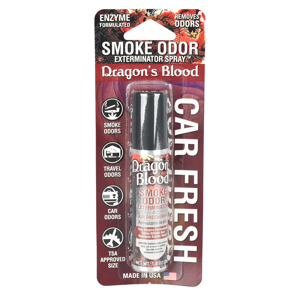 Smoke Odor Exterminator Spray 'Dragon's Blood' 1oz - Front View on Retail Packaging