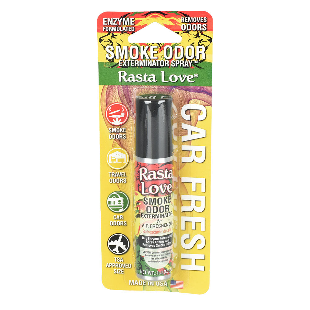 Smoke Odor Exterminator Spray 1oz in Rasta Love scent, 12pc box, compact and travel-friendly