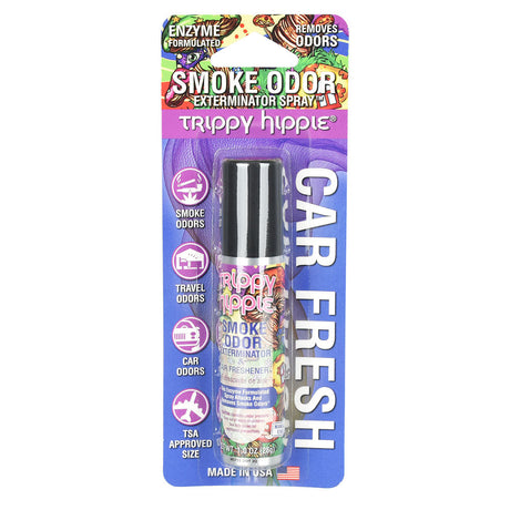Smoke Odor Exterminator Spray 1oz in Trippy Hippie design, compact and TSA approved for travel