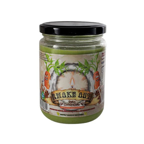 Smoke Out Candles Killer Carrot Cake scented candle, green color, front view on white background
