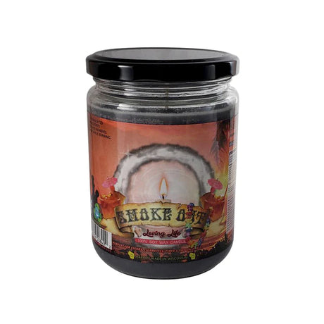 Smoke Out Candles Lovin Life scented soy wax candle in glass jar with black lid, front view