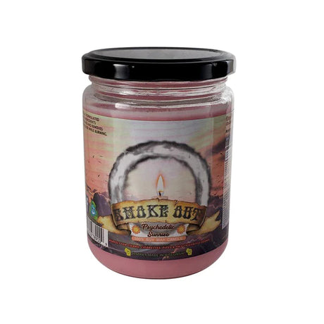 Psychedelic Sunrise Smoke Out Candle, compact design with vibrant colors, ideal for home decor