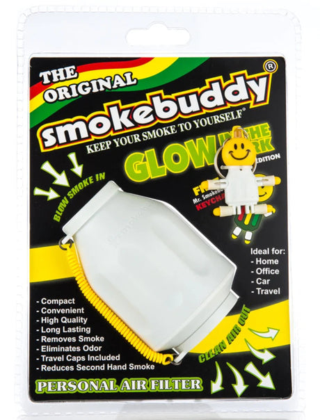 Smokebuddy Glow in the Dark Personal Air Filter in packaging with keychain