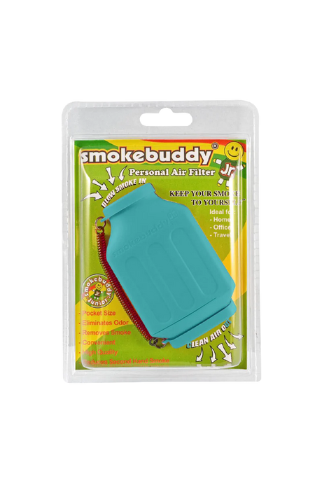 Smokebuddy Junior in Teal - Portable Personal Air Filter, Odor Eliminator, Front View Packaging