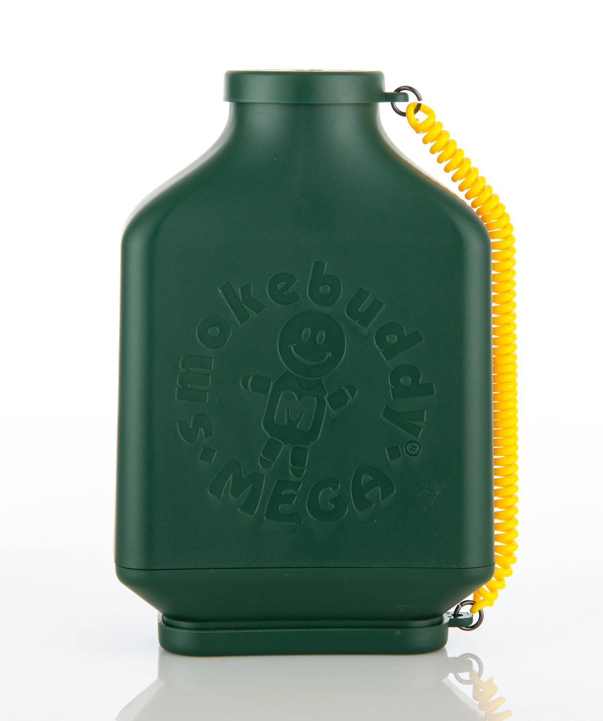 Smokebuddy Mega Personal Air Filter in Green, Front View with Yellow Keychain