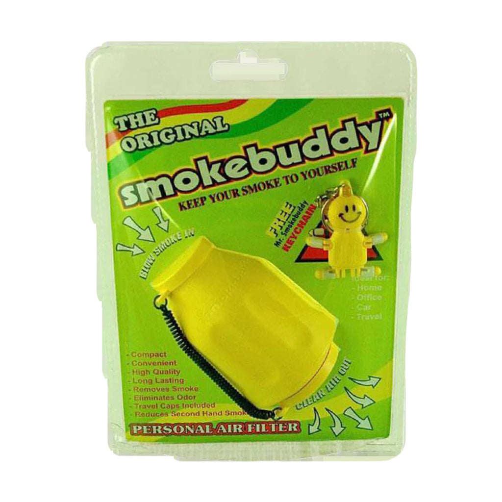 Smokebuddy Original Personal Air Filter in Yellow, Compact and Portable Design, Front View with Packaging