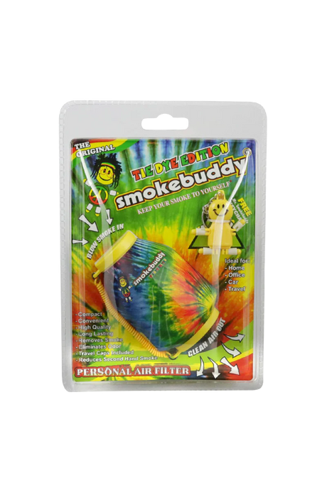 Smokebuddy Original Tie-Dye Personal Air Filter in packaging, compact and odor-eliminating