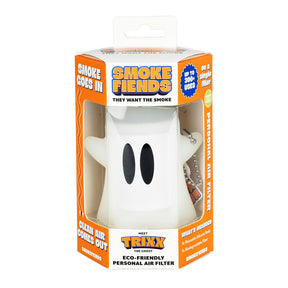 SmokeFiends Trixx The Ghost Personal Air Filter in packaging, eco-friendly and compact design