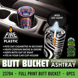 Smokezilla Blacklight Skull Print Butt Bucket Extinguishing Ashtray | 4" | Assorted Designs | 6ct Display