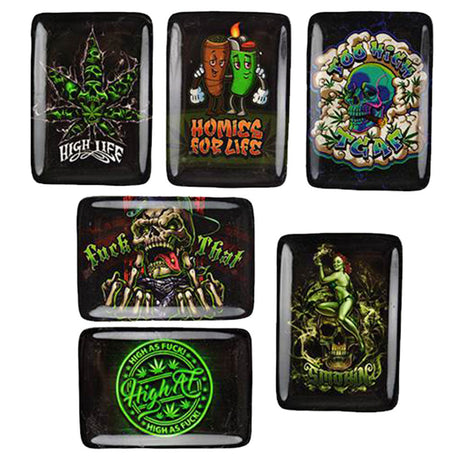 Assorted Smokezilla Ceramic Rolling Trays with Novelty Designs, 7"x5" Size, 6pc Display