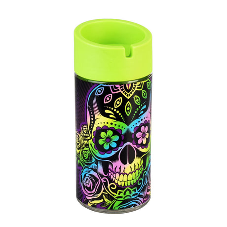 Smokezilla Glass Butt Bucket with Colorful Skull Design, Compact 5.75" - Front View