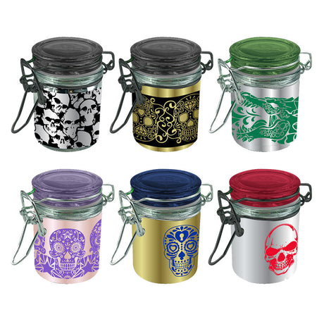 Assorted Smokezilla Glass Storage Jars, 3" with fun designs, compact and portable, 6pc set