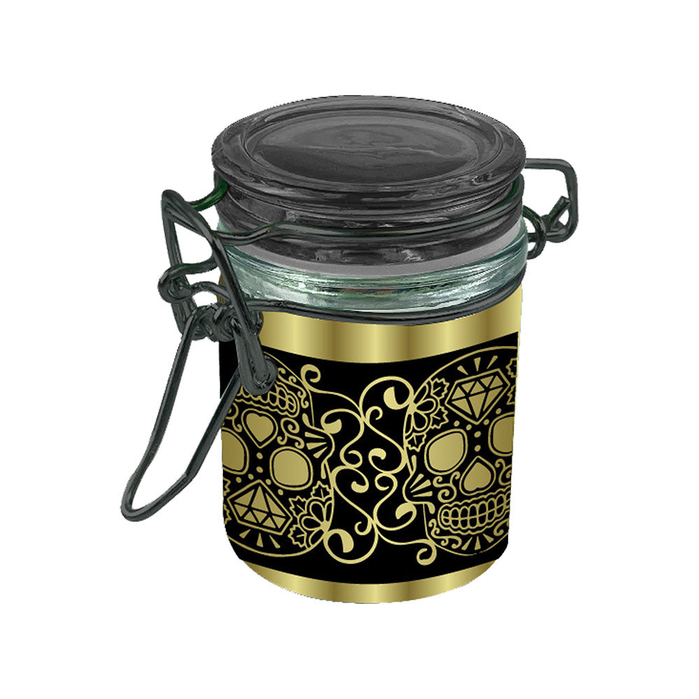 Smokezilla glass storage jar with novelty skull design, airtight lid, portable 3" size, 6pc set
