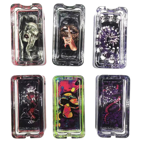 Assorted Smokezilla Light Up Ashtrays with Novelty Designs, 6 Pack, Front View