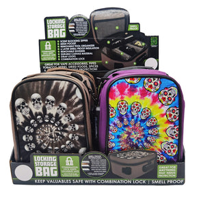 Smokezilla Locking Storage Bag 4-Pack in assorted colors, featuring combination locks and smell-proof design