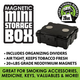 Smokezilla Magnetic Mini Storage Box in black, airtight design with super strong magnets, front view