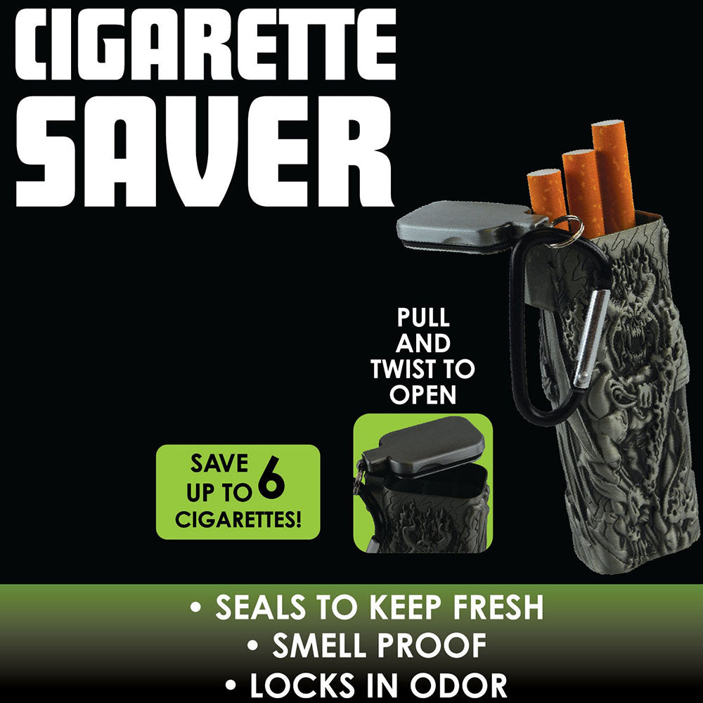 Smokezilla Mythical Cigarette Saver Case in gray, portable design, holds 6 cigarettes, front view