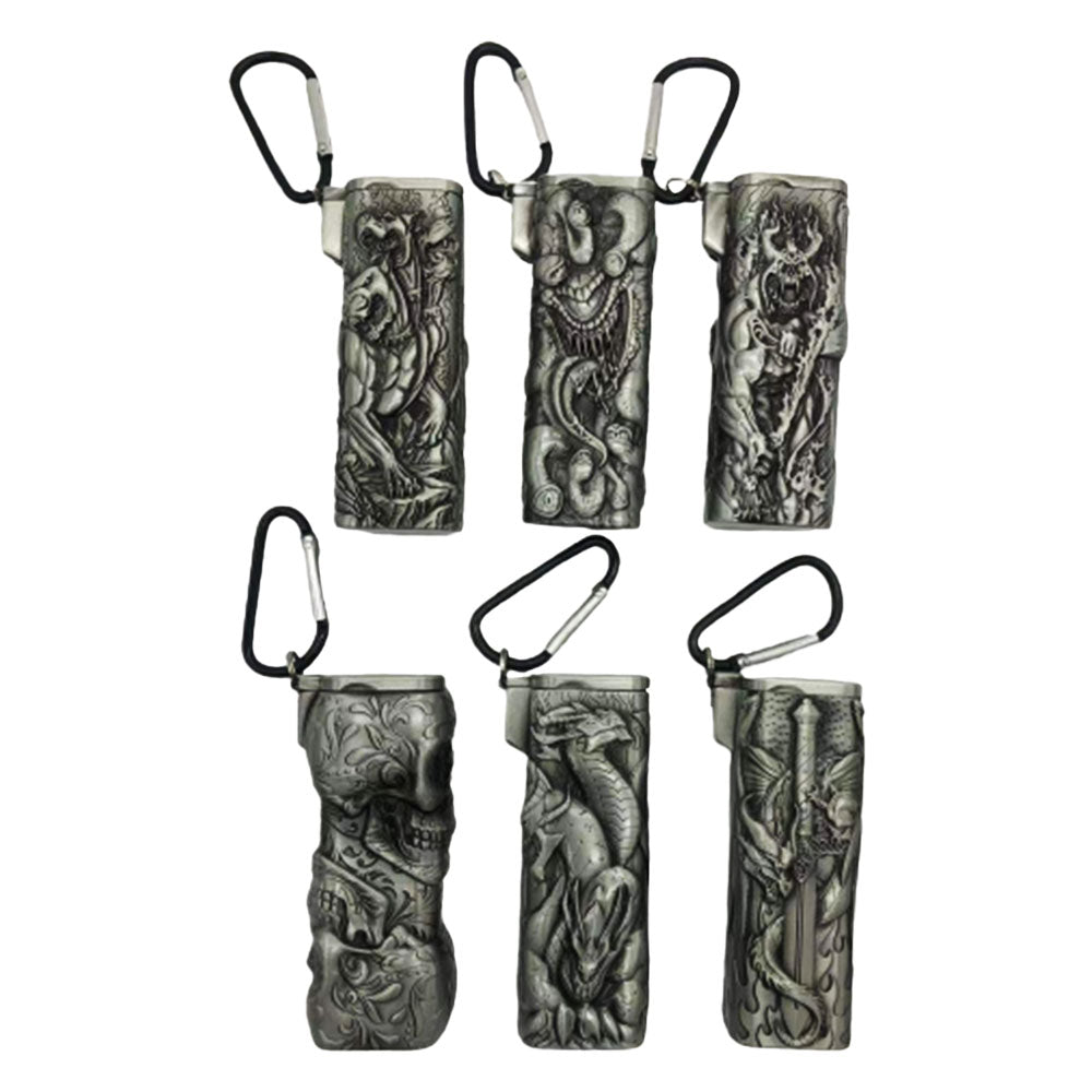 Assorted Smokezilla Mythical Cigarette Saver Cases with carabiners, 3.5" compact design, 6pc set
