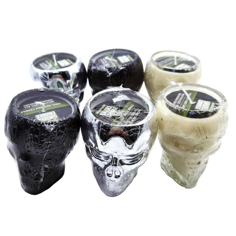 Smokezilla Skull Smoke Eater Candles, 3-inch height, 6pc set in assorted colors, compact design