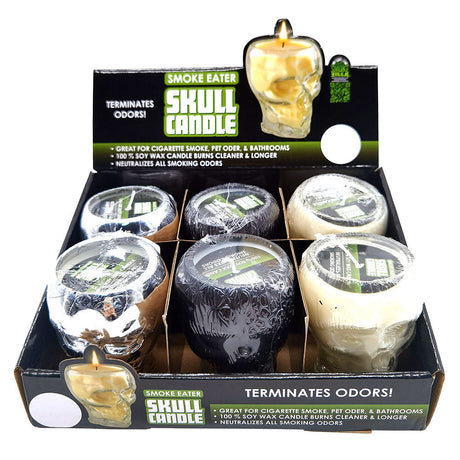 Smokezilla Skull Smoke Eater Soy Wax Candles, 6pc Display, Assorted Colors, Front View