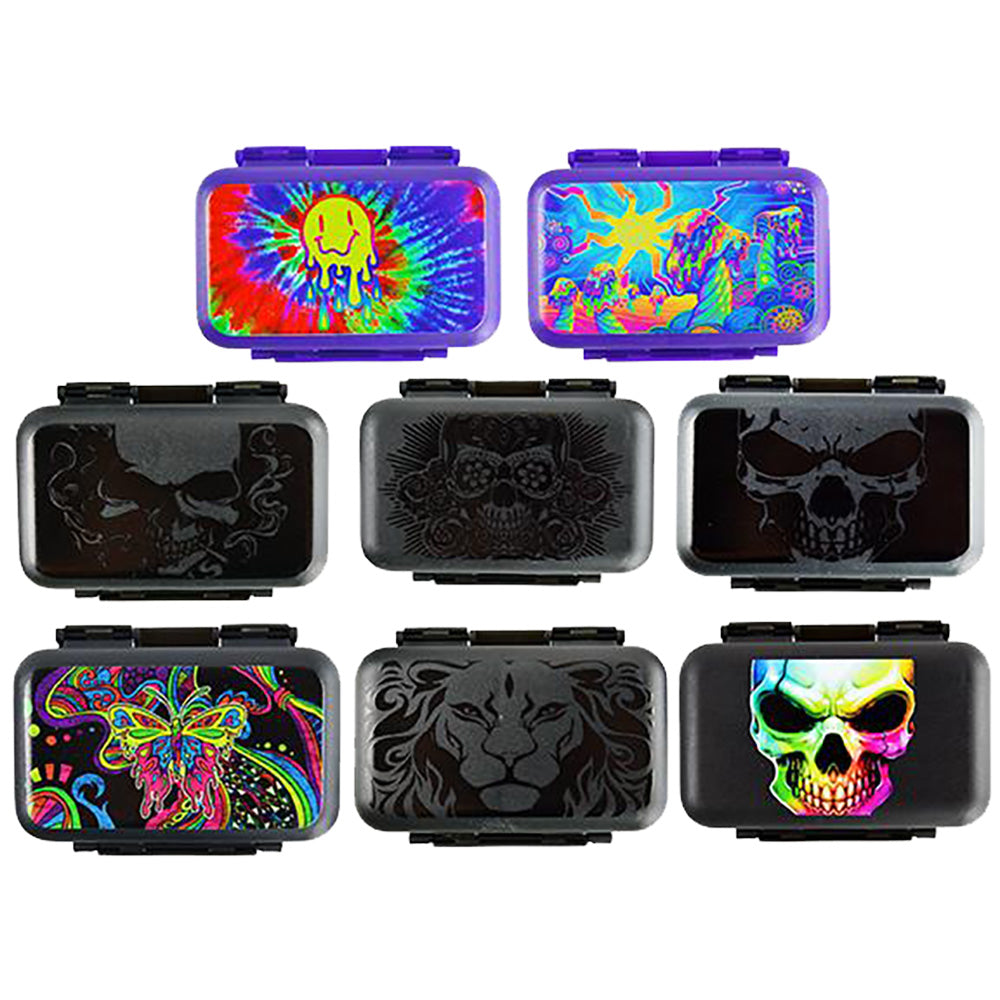 Assorted Smokezilla Smoking Tool Boxes with colorful novelty designs, compact and portable, 8 pack