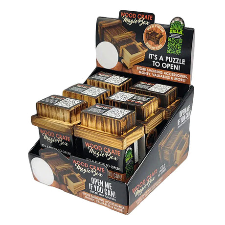 Smokezilla Wooden Crate Puzzle Boxes, 6 Pack, compact and closable for storing valuables
