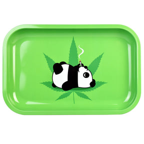 Smoking Panda Metal Rolling Tray 11" x 7" - Top View on Seamless White Background