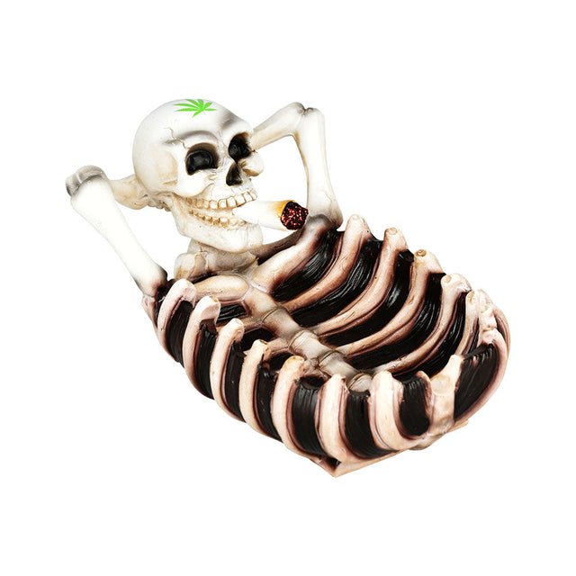 Black Smoking Skeleton Ashtray, 5.5"x3.5", Polyresin, Top View - Novelty Home Decor