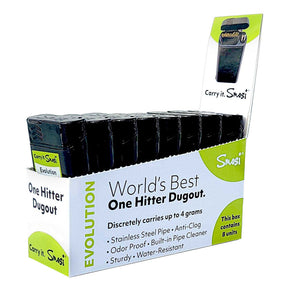 Smosi Evolution One Hitter Dugout display box, 8pc set, portable and odor-proof design, front view