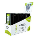 Smosi MBox5 Pre-Roll Case display with 8 black, portable, smell-proof cases for dry herbs