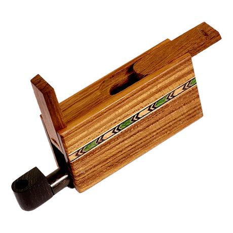 Sneaky Tokes Teakwood Box Open with Ebony One Hitter Pipe, Portable Design