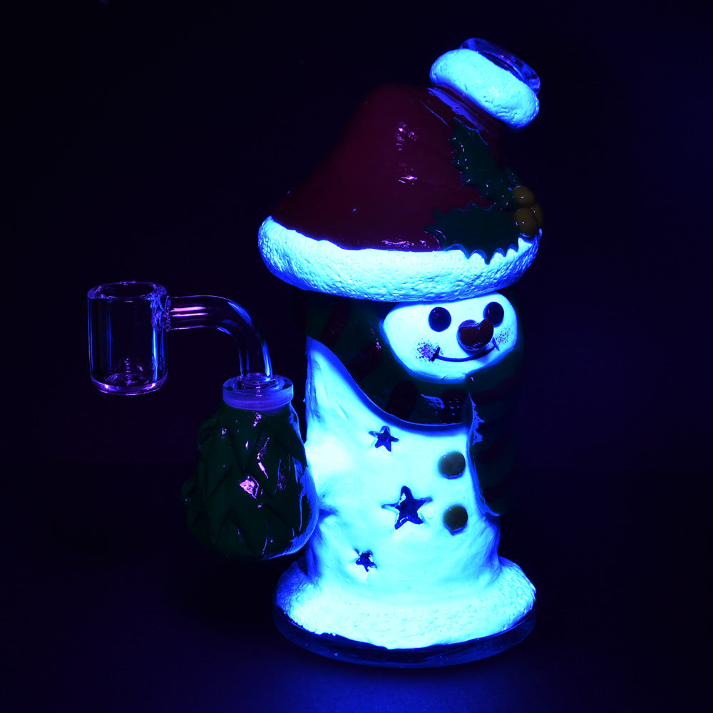 Snowman Glass Dab Rig with UV Reactive Features by Snowman Glassworks, Front View