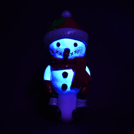 UV Reactive Snowman Hand Pipe by Snowman Glassworks, 5.5", Portable Spoon Design