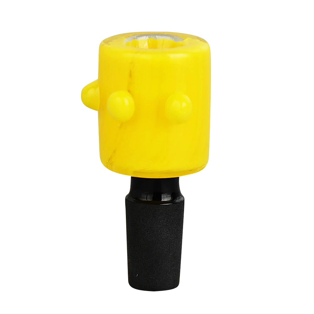 Solid Color Yellow Bong Bowl with Black Joint, Borosilicate Glass, Front View