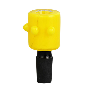 Solid Color Yellow Bong Bowl with Black Joint, Borosilicate Glass, Front View