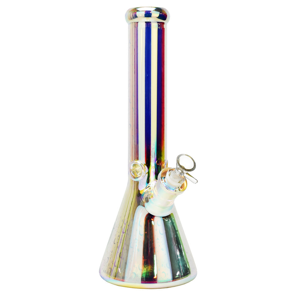 Space Party Beaker Water Pipe with LED Light, 14" Height, Borosilicate Glass, Front View