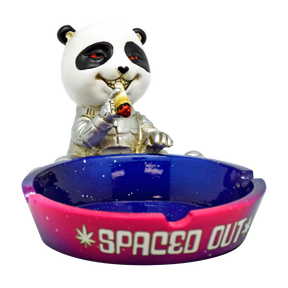 Polyresin Spaced Out Panda Ashtray, medium size, front view on white background
