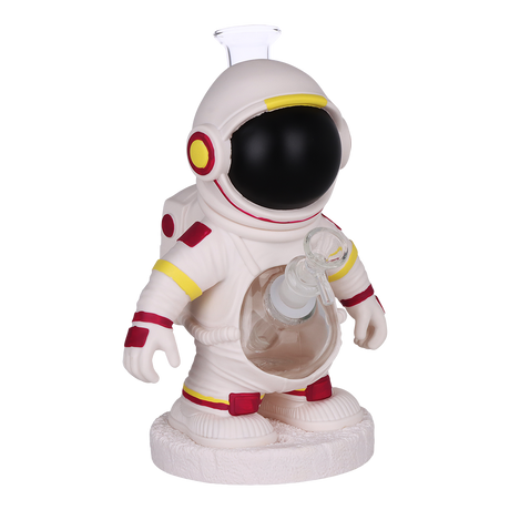 Spaceman vinyl wrapped 10 inch glass bong with a clear borosilicate glass interior and novelty design
