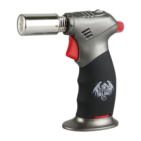 Special Blue "Diablo" Butane Torch in Black, Portable 6" Size, Side View on White Background