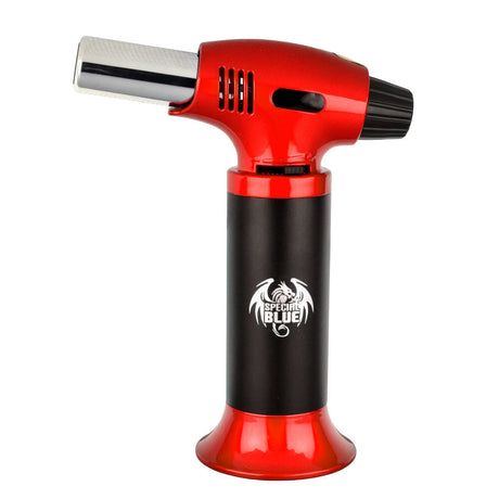 Special Blue Inferno Butane Torch in red and silver, 6.25" compact design, front view on white background