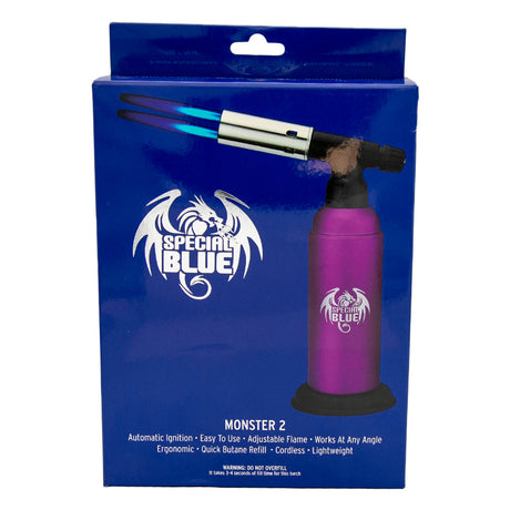 Special Blue Monster Pro 2 Torch Lighter in Purple, Ergonomic & Portable, Front View