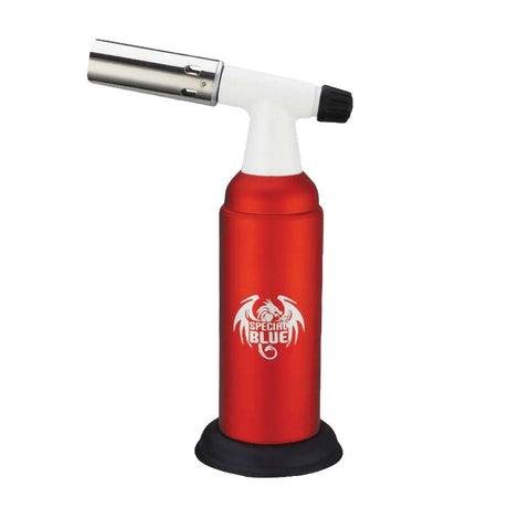 Special Blue Monster Pro Torch Lighter in Red, Portable 8" High with Stable Base, Front View