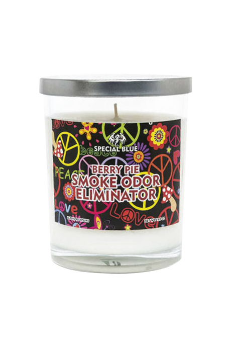 Special Blue Berry Pie Odor Eliminator Candle, 14.8 oz with Psychedelic Design
