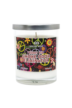 Special Blue Berry Pie Odor Eliminator Candle, 14.8 oz with Psychedelic Design
