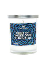 Special Blue Jasmine Odor Eliminator Candle, 14.8 oz with Psychedelic Design, Front View