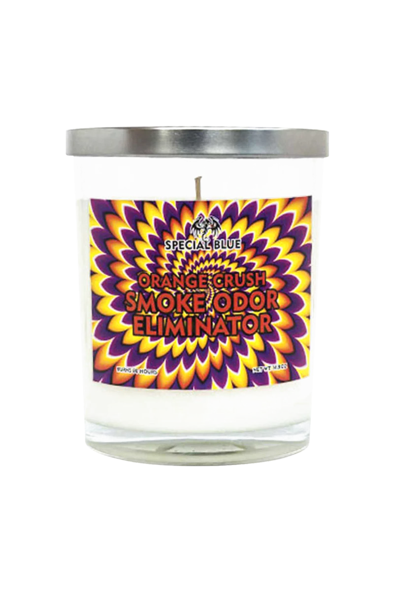 Special Blue Orange Crush Odor Eliminator Candle, 14.8 oz, front view on white background